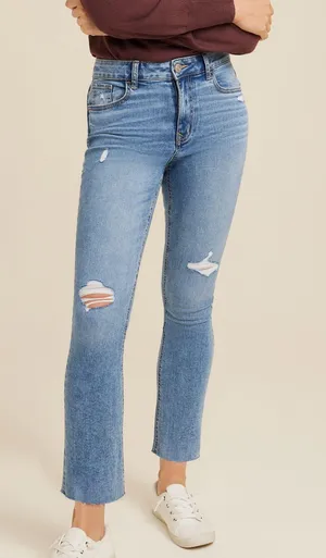 Maurices Kick Boot Ankle High Rise Jeans Medium Wash Ripped Western thumbnail 1