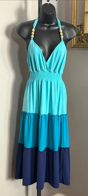 Dream Out Loud Selena Gomez Medium Tiered Halter Maxi Dress Blue thumbnail 1