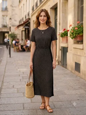 SEZANE Luce Dress ~ Black Ecru Polka Dots Small thumbnail 3