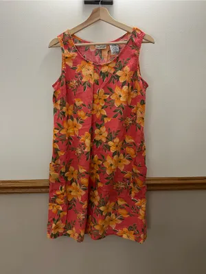 Vintage 90s Tropical Flower Hawaiian Linen Midi Dress size medium/large thumbnail 2