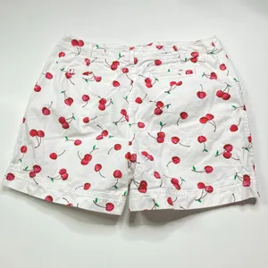 David N Sport White Cherry Print High Rise Shorts 100% Cotton Womens 16 thumbnail 5