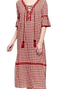 POL red and white gingham lace up flutter sleeve dress thumbnail 1