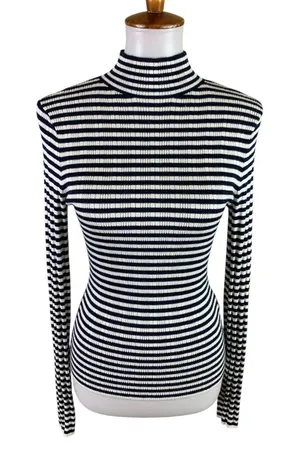 Abercrombie Fitch Navy White Striped Ribbed Turtleneck Preppy Y2K Old Money S thumbnail 1