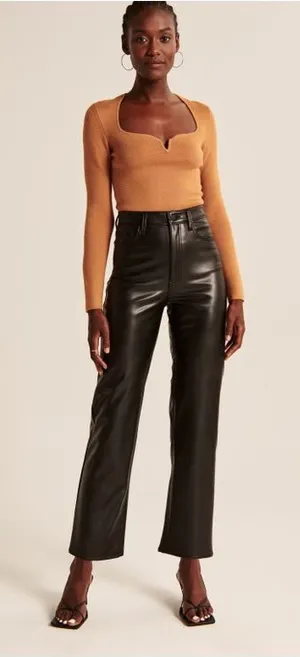 A&F Vegan Leather Ankle Straight Pants in Black thumbnail 1