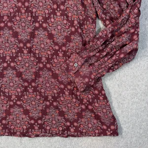 LOFT Women's XL Square Neck Long Sleeve Blouse Top Maroon Floral Paisley thumbnail 2
