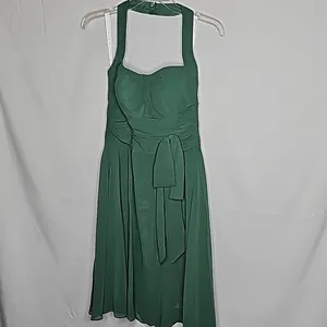Azazie emerald green halter top bow knot pleaded chiffon corset cocktail dress 8 thumbnail 2