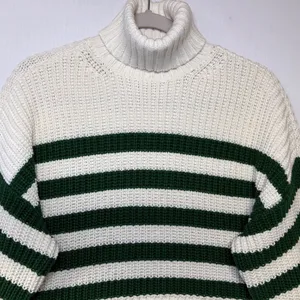 Madewell Womens Wide Ribbed Striped Turtleneck Sweater Small Ivory Green thumbnail 4