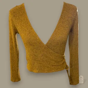 Mustard Ribbed Wrap Sweater Juniors' M | Deep V-Neck Side Tie thumbnail 1