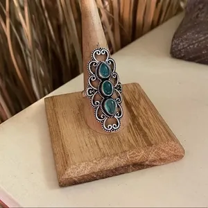 Green Onyx Boho Sterling Silver Gemstone Ring Size 9.5 Silver thumbnail 2