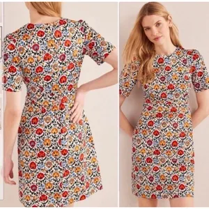 Boden Floral Shift Dress Womens 6L White Red Retro Mod Cotton Enchanted thumbnail 2