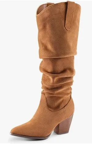 Women's Slouchy Mid-Calf Tan Faux Suede Boot Size 7 thumbnail 1