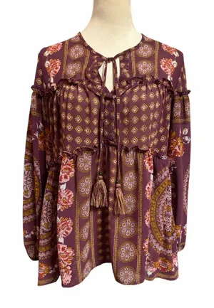 Knox Rose Burgundy and Gold Boho Blouse thumbnail 1