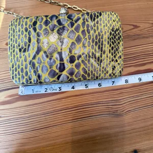 Tory Burch Handbag RARE Clutch Yellow Hard-side Leather Animal Print Chain Strap thumbnail 10