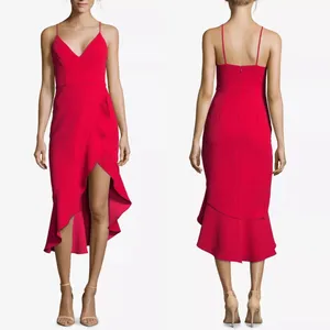 XScape Womens Asymmetrical Ruffle Midi Dress Size 4 Red Cocktail Wedding Guest Event thumbnail 10