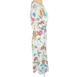 Lulus XS Floral Midi Dress Tie Back Slit Tropical Summer‎ Vacation thumbnail 10