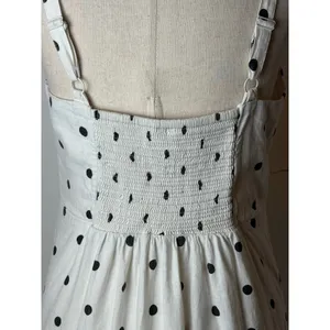 Old Navy Maxi Dress Women Medium White Polka Dot Ruffle Linen Blend Cami Retro thumbnail 10