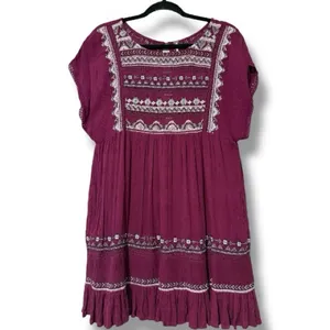 Free People Women’s Size S Sunrise Wanderer Mini Boho Embroidered Dress Plum thumbnail 3