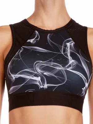 Alala Black Sports Bralette with White Smoke Print medium NEW thumbnail 1