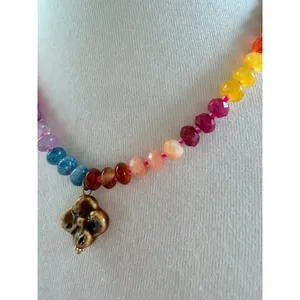 Natural Life Rainbow Beaded Necklace Ceramic Flower Pendant Multicolor 17-20in thumbnail 3