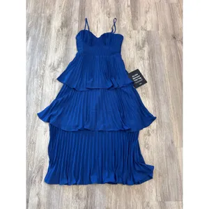Lulus Cascading Crush Cobalt Blue Tiered Bustier Midi Dress thumbnail 2