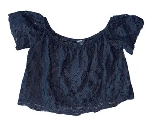 Express Black Lace Off-The-Shoulder Crop Top thumbnail 1