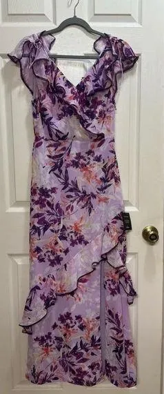 Lulus Sammi Lavender Floral Print Ruffled Surplice Maxi Dress Romantic NWT XS thumbnail 1