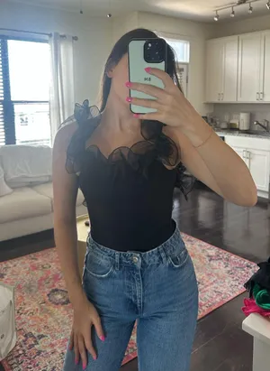Free People Black Ruffle Bodysuit thumbnail 1