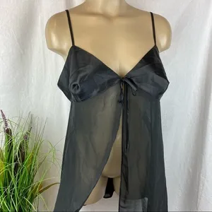 VS Victoria’s Secret Black Open Front Short Sleep Dress L thumbnail 4