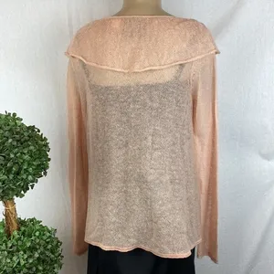 Anthropologie Pink Sheer Knit Long Sleeve Sweater By Guinevere M thumbnail 4