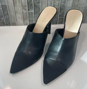 Nine West Black Leather Point Mule Heel Size 9 thumbnail 1