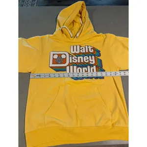 Yellow Walt Disney World Hoodie Pullover‎ Sweatshirt Retro Logo Graphic Size S thumbnail 4