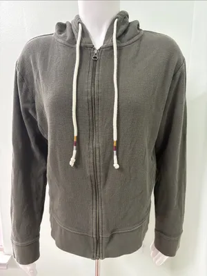 pact olive green full zip cotton thermal waffle hoodie sweatshirt jacket large thumbnail 1