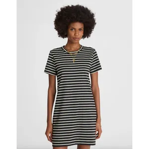 Madewell Mini Tee Dress Dark Navy Crewneck Striped Cotton Relaxed Large NWT thumbnail 2