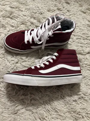 Vans High Top Sneakers Women’s Size 6, Men’s Size 4.5 Burgundy with White thumbnail 10