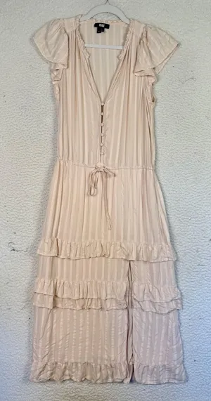 Paige Womens Dress M illyria Ruffles Layered Midi Slit Balletcore Feminine Beach thumbnail 1