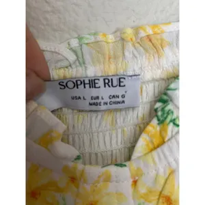Large Sophie Rue Rayon Puff Sleeve Mini Dress Butter Yellow Floral Sundress thumbnail 5