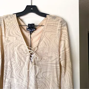 I.AM.GIA Dress Amina Cutout Adjustable Ruching Sheer Velvet Tan‎ Burn Out XL NWT thumbnail 7