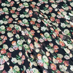 Lauren Ralph Lauren Floral Chiffon Midi Skirt M Black Rose Flared Romantic thumbnail 4