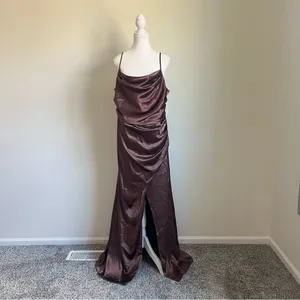 Birdy Grey Lydia Shiny Satin Chocolate Brown Maxi Dress NEW Size XXL Bridesmaid thumbnail 5