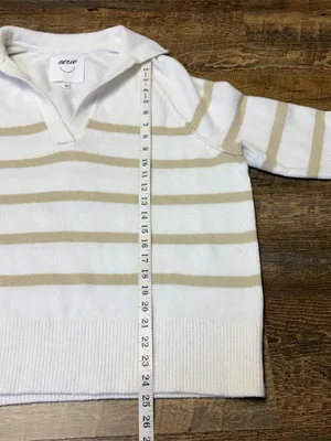 Aerie unREAL Oversized Classic Fit Stripe Pull Over V-Neck Polo Sweater XS Soft thumbnail 5