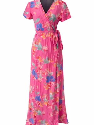 Vici Pink Floral Wrap Maxi Dress with Multicolor Blooms thumbnail 2