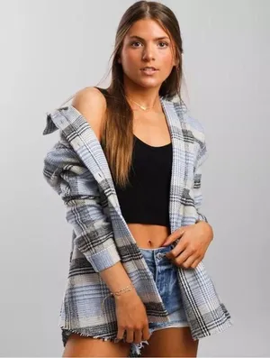 Buckle BKE Blue Plaid Button Front Oversized Shacket size L thumbnail 3