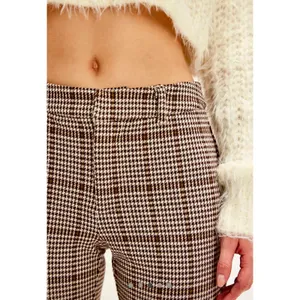 Free People Molly Slim Pants Neutral Combo Winsor Plaid 12 thumbnail 4