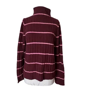 Madewell Ribbed Turtleneck Sweater Burgundy Pink Striped Merino Alpaca MC188 NEW thumbnail 3