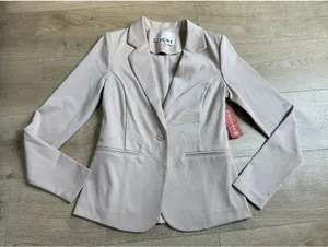 NWT ICHI Kate Knit Blazer doeskin‎ single button stretch beige $109 size S 2 thumbnail 1