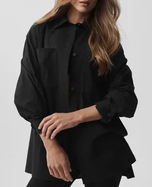 Alo Yoga Cotton Real Deal Button Up Long Sleeve Black M thumbnail 1
