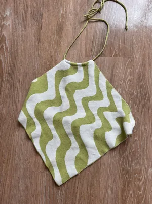 Green and White Tie Halter Top thumbnail 1