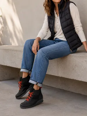 NWT Sorel Women's Evie Sport Lace Wedge Boot Waterproof Leather Black Size 9 thumbnail 3