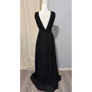 Lulus Maxi Dress XS Heavenly Hues Black Deep V-Neck Side Slit Gown Prom Romantic thumbnail 5