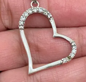 Vintage Signed 925 Italy Sterling Silver Open Heart CZ Pendant Necklace 6.4g thumbnail 7